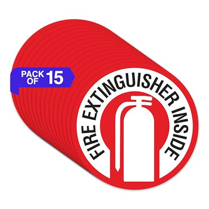15 x Fire Extinguisher Inside Sticker | 3 x 3 Inch Vinyl Fire Extinguisher Inside Sign | UV-resistant Fire Extinguisher Sticker | Fire Extinguisher Signs for Business