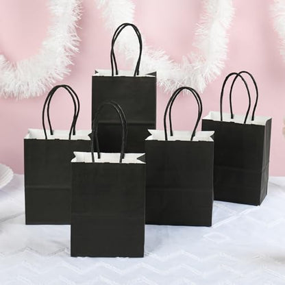 DjinnGlory 60 Pack Tiny Mini Black Paper Gift Party Goodie Bags with Handles Bulk 6.3 x 4.7 x 2.75 Inch for Halloween Birthday Favors Treats, DIY Crafts, Small Business Merchandise Kraft Bags - color: Black