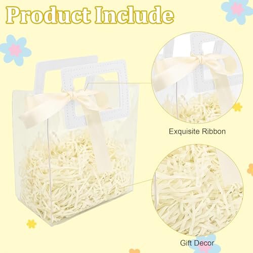 KEUKORZ 12 PCS Clear PVC Gift Bags with Handles Reusable Transparent - color: White