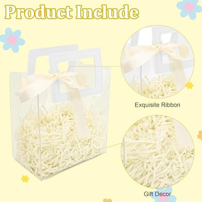 KEUKORZ 12 PCS Clear PVC Gift Bags with Handles Reusable Transparent - color: White