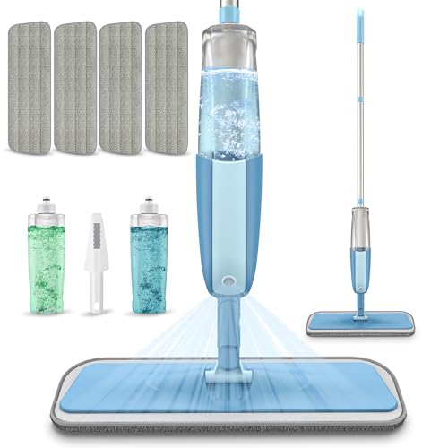 Spray Wet Mops for Floor Cleaning: Hardwood Floor Mop Refillable 2 Bottles - color: Blue