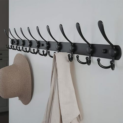 Dseap Coat Rack Wall Mount - 38” Long 10-Tri-Hooks Heavy Duty Coat Hanger Rail Wall Hooks for Hanging Coats Hats Clothing Clothes Purse Mudroom Entryway, Black - color: Black, size: L=38” (1 Pcs)