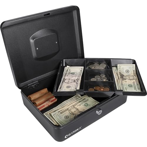 BARSKA 12-Inch Cash Box with Key Lock , Black - size: 12 Inch, style: Key Lock