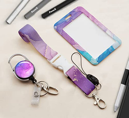 ID Badge Holder with Lanyard,Retractable ID Badge Card Holders Detachable Neck Lanyard Strap with Badge Reel and Vertical ID Holder for Nurse Students Teachers Office Staff(Marble 2) - color: Marble 2