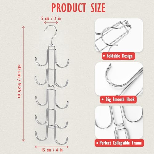 Hat Organizer for Closet: Collapsible Caps Rack with 10 Large Hooks - color: Silver