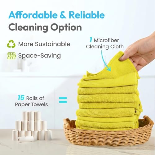 Microfiber Cleaning Cloth 12 Pack, 12 x 12 Inch Yellow - color: Yellow