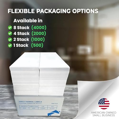 Rockin Rolls 4x6 Direct Thermal Fanfold Labels, 2000 Count, 4 Packs of 500