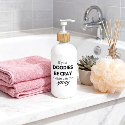 Humor Bathroom Glass Soap Dispenser, Funny Hand Soap Dispenser for Bathroom, If Your Doodies are Cray Funny Refillable Handsoap Pump Bottle for Washroom Restroom Countertop