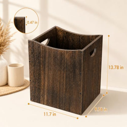 Vrisa Wood Trash Can 5.3 Gallon Office Wastebasket Farmhouse Rectangular Garbage Can with Built-in Handles Small Trash Can for Bedroom Office Kitchen Bathroom Under Desk Large Storage