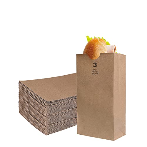 EcoQuality 500 Small Brown Kraft Paper Bag (3 lb) - Paper Lunch Bags, Small Snacks, Gift Bags, Grocery, Merchandise, Party Bags (4-3/4 x 2-15/16 x 8-9/16 in.) (3 Pound Capacity) - size: 500-Pack