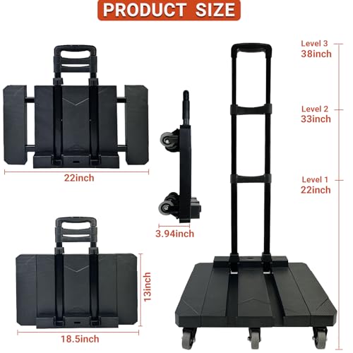 600lbs Folding Hand Truck, Portable Heavy Duty Dolly Cart with 6 Wheels & 2 Elastic Ropes, Light Weight Utility Dolly Platform Cart, Collapsible Dolly for Luggage, Travel, Moving, Shopping Use - style: 600 lbs, 6 Wheels