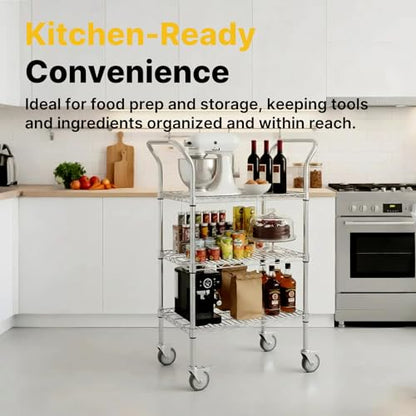 Northsky 3-Shelf Wire Utility Cart on Wheels, Chrome Finish Rolling Metal Shelving with Wheels, 550lb Capacity, 24" x 18" x 44.1", 3 Tier Rolling Cart for Kitchen Bar Storage Use - size: 24