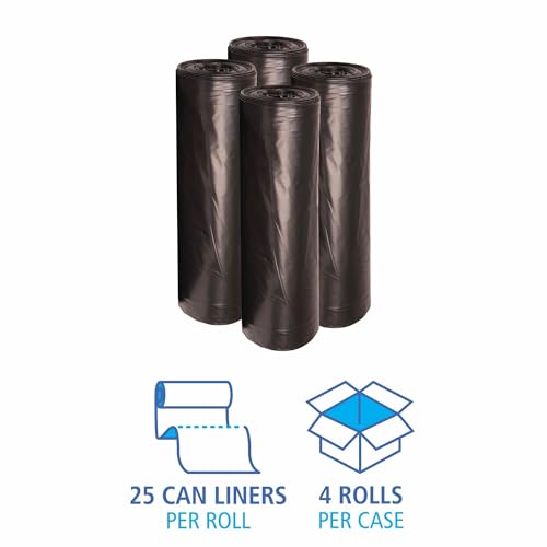 Boardwalk BWK522 Super Extra-Heavy Repro Can Liner, 43" x47", 1.6 Mil, 56 gal, Black, 25 Bags per Roll (Pack of 4 Rolls)