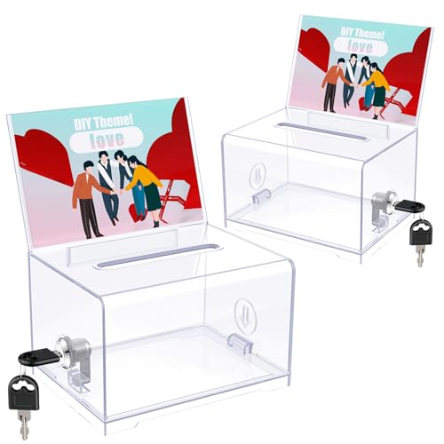 Uniclife 2 Pack 6.2"x 4.7" x 4" Clear Acrylic Donation Box with Lock Slot - color: Clear, size: 2 Pack