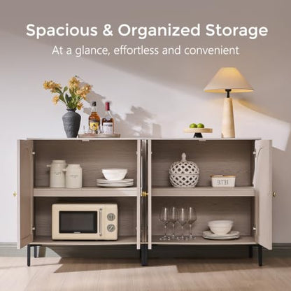 IFGET 92.63"W Modern Arch Sideboard Buffet Cabinet with Storage, Light Grey - color: Light Grey, size: 3 Pieces
