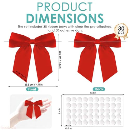 4.5" Red Satin Ribbon Bows (30 Packs) - color: Red, size: 4.5 Inch - 30pcs