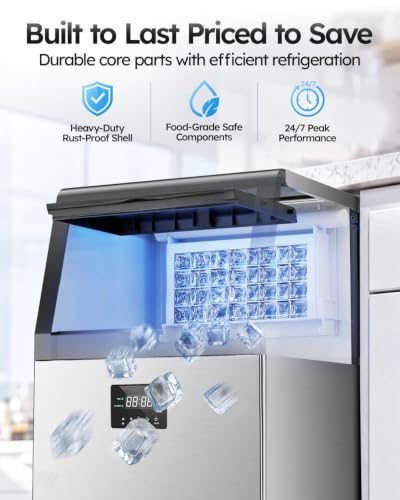 Mojgar Commercial Ice Maker 130lbs/24H with 40lbs Storage Bin ETL Approval - color: White Grey