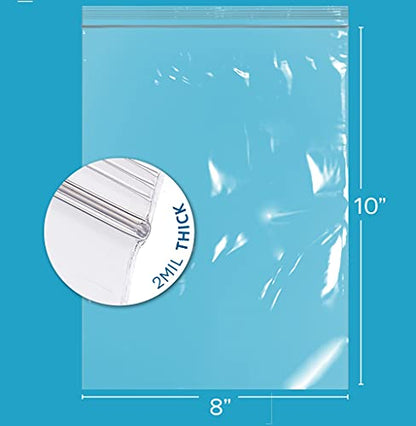 GPI - 8" x 10" - 100 Pack, 2 Mil thick, Large, Clear Plastic Reclosable Zip Bags, Hang Hole For Display, Durable Poly Baggies with Resealable Zip Top Lock for Storage, Packaging & Shipping - size: 8" x 10"