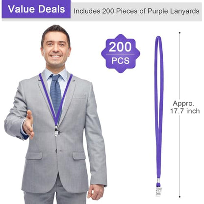 Marspark 200 Pcs Lanyards for ID Badges, Flat Swivel Hook,Purple - color: Purple