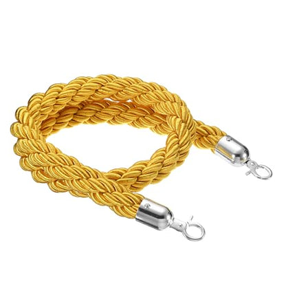 PATIKIL Stanchion Rope, 1.2m/3.9Ft Barrier Rope Twisted Post Ropes for Posts Stands Queue Divider Crowd Control of Hotel, Yellow Silver - color: Yellow, Silver, size: 3.9Ft