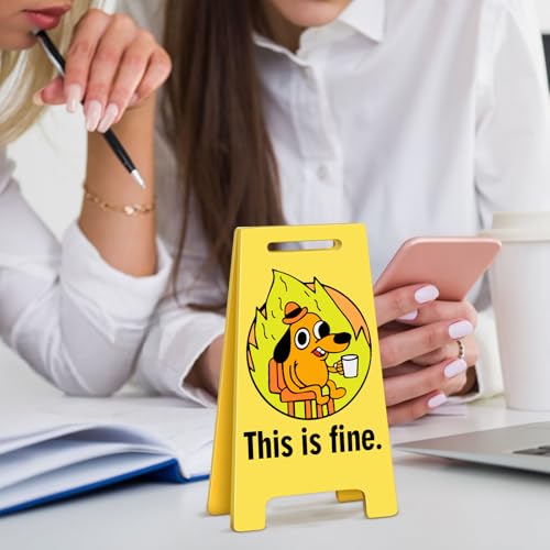 Funny Office Desk Accessories Memes Decor This is Fine Dog Acrylic Mini Floor Sign Funny Cute Gag Office Decorations Gifts for Work Women - style: THIS IS FINE DOG