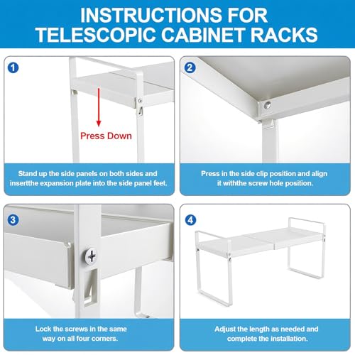 Expandable Cabinet Shelf Organizer, 11 Inch Deep, White, 2 Pack - color: White, size: 11" Deep | 2-Pack
