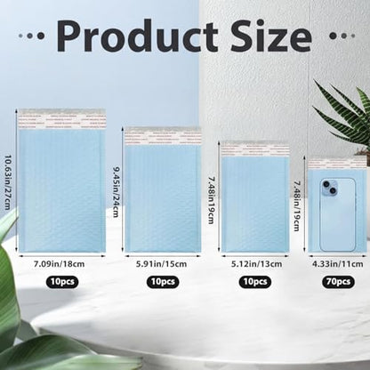 Henoyso 100 Pcs Blue Bubble Mailer 4 Sizes Adhesive Padded Envelopes - color: Blue