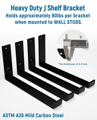 LEOPO Shelf Brackets 12 inch, 1/5 inch Thick 6-Pack Floating Shelf Bracket - color: black-6 pack, size: 11.25"