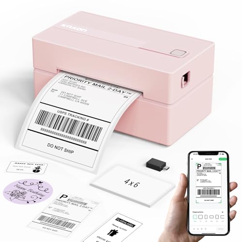 KNAON Bluetooth Thermal Shipping Label Printer 4x6 for Small Business, Pink - color: Pink