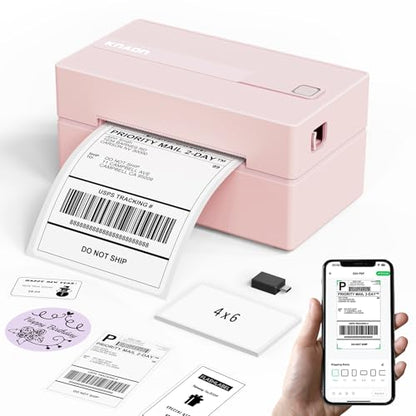 KNAON Bluetooth Thermal Shipping Label Printer 4x6 for Small Business, Pink - color: Pink