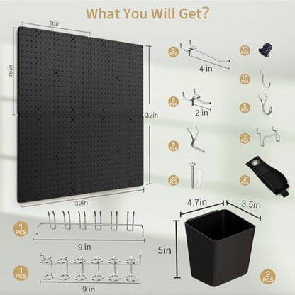 FZK Modular Plastic Peg Board Wall Organizer Kit, 16x16, Black - color: 16inch-Pegboard Kit-Black
