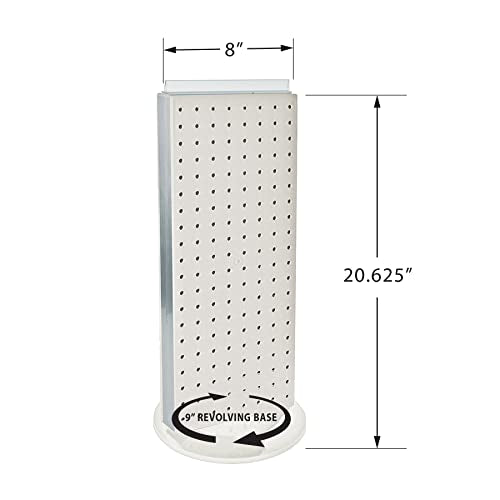 Azar Displays 700508-WHT-4W16 8-Inch W by 20-Inch H Revolving Black Pegboard Counter Display with 16-Pack of 4 inch Locking Hooks, White - color: White, style: Pegboard + Hooks