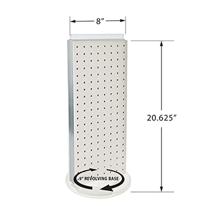 Azar Displays 700508-WHT-4W16 8-Inch W by 20-Inch H Revolving Black Pegboard Counter Display with 16-Pack of 4 inch Locking Hooks, White - color: White, style: Pegboard + Hooks