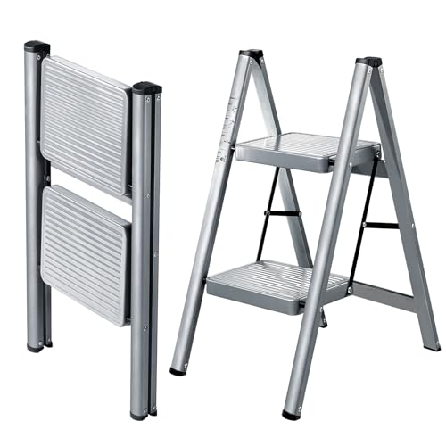 XinSunho 2 Step Ladder, Steel Folding Step Stool with 330lbs Heavy Duty - size: 2 step