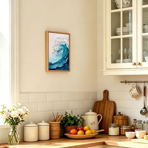 Blue Ocean Wave Nautical Wooden Box Sign Wall Art 8x12 Inch - color: Blue Wave Art