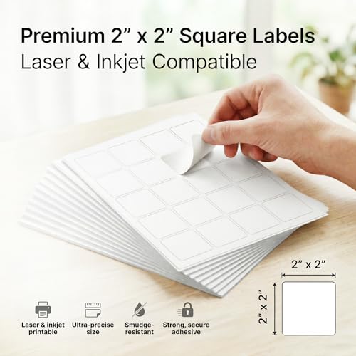 2" X 2" Matte White Printable Labels (30 Sheets, 600 Stickers) - size: 2" X 2"