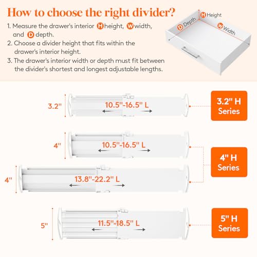 Lifewit 5" Tall Drawer Dividers, Adjustable Deep Drawer Organizer Clothes - size: 5"H, 11.5-18.5"L