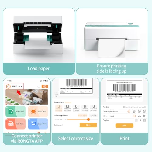 Rongta Thermal Shipping Label Printer, Bluetooth 4x6 Sticker Printer