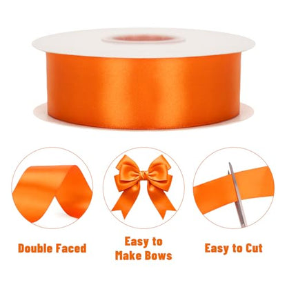 KINGLAKE Double Faced Orange Satin Ribbon - 1-1/2 Inch x 50 Yards - color: Orange