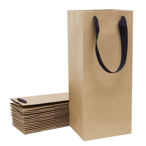 Aimyoo Large Brown Wine Bottle Bags Bulk 6x5x15 inch, 10 Pack Kraft Paper Gift Bags with Handles for Wedding Festival Retail - color: Brown - 6x5x15 inch, size: 1 Count (Pack of 10)