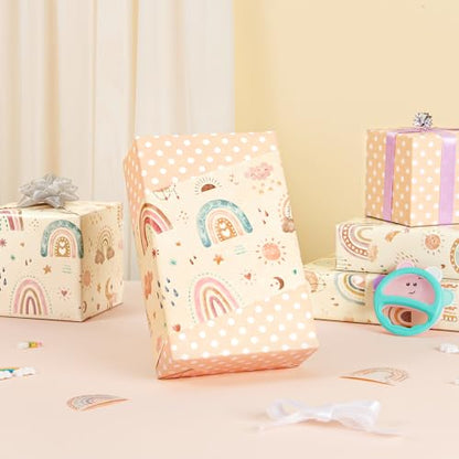 WERNNSAI Rainbow Wrapping Paper 17 In x 33 Ft Boho Baby Shower Wrap Paper - color: Boho Rainbow