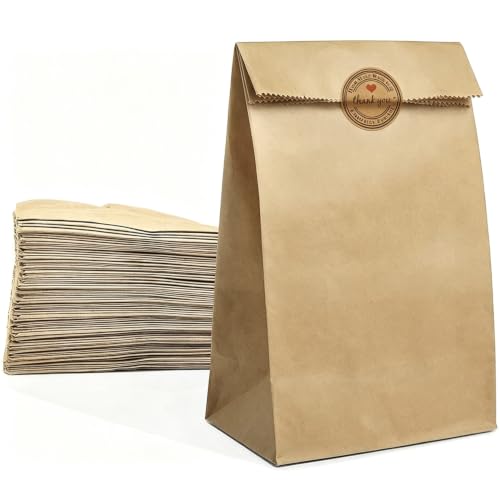 Paper Lunch Bags 100 Count 8LB Brown Sack Bulk Strong for Small Business - size: 100 COUNT
