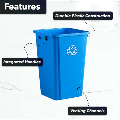 19 Gallon Blue Square Recycling Bin with Handles - Commercial Plastic Recycle Trash Can for Office, School, Kitchen & Indoor Waste Sorting - size: 19 Gallon