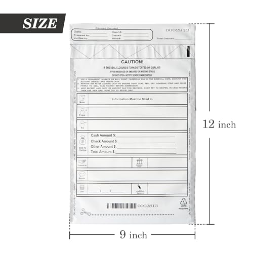 Plastic Tamper-Resistant Money Bags 9x12 - Self-Sealing Cash Deposit Bags White, 100 Pack