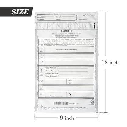 Plastic Tamper-Resistant Money Bags 9x12 - Self-Sealing Cash Deposit Bags White, 100 Pack