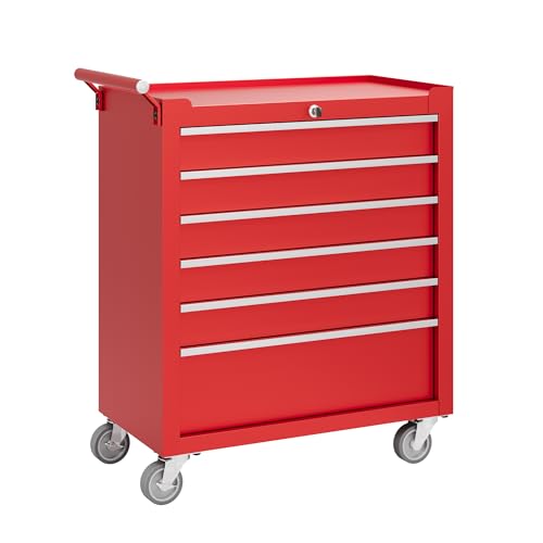 Garvee Rolling Tool Chest, 6 Drawers Tool Storage Cabinet, Toolbox with Wheels, Portable Tool Cabinet Organizer with Locking System & Drawer Liners, Tool Storage Cart for Garage, Workshop, Red - color: Red, size: 6 Drawers