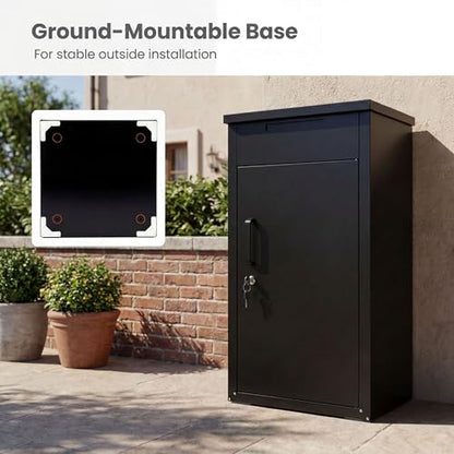 COSTWAY Large Outdoor Package Delivery Box Galvanized Steel Mailbox - size: 17.5" x 17.5" x 34"