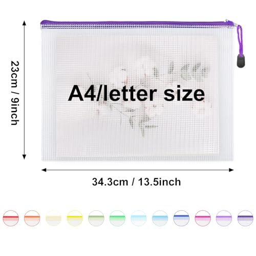 EOOUT 24pcs Mesh Zipper Pouch Bags A4 Document Bag, 13.5x9 Inches, Plastic Zip File Folders, Puzzles, Board Game Storage for Organizing Office Home - style: A4-24pcs