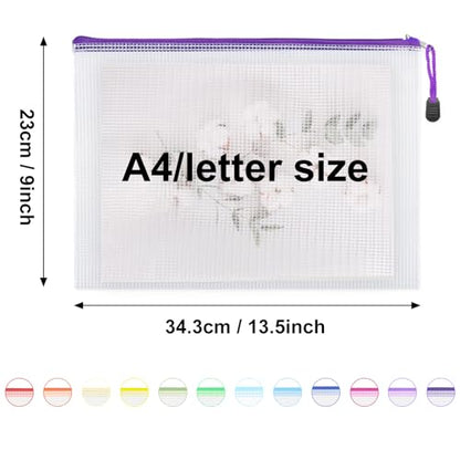 EOOUT 24pcs Mesh Zipper Pouch Bags A4 Document Bag, 13.5x9 Inches, Plastic Zip File Folders, Puzzles, Board Game Storage for Organizing Office Home - style: A4-24pcs