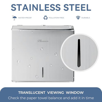 Commercial Paper Towel Dispenser Wall Mount - Heavy Duty Stainless Steel Multifold Paper Towel Dispenser for Bathroom Restroom & Office - Fits C Fold Trifold Hand Towels